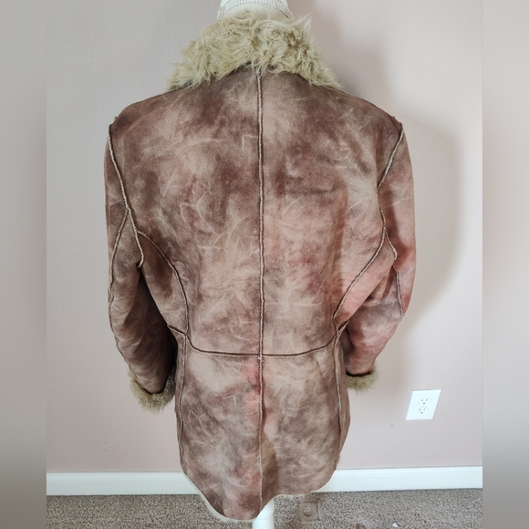 🥰 Vintage Y2K OUTBROOK "Penny Lane" Faux Suede/Faux Fur Overcoat, Distressed, M - Picture 5 of 16